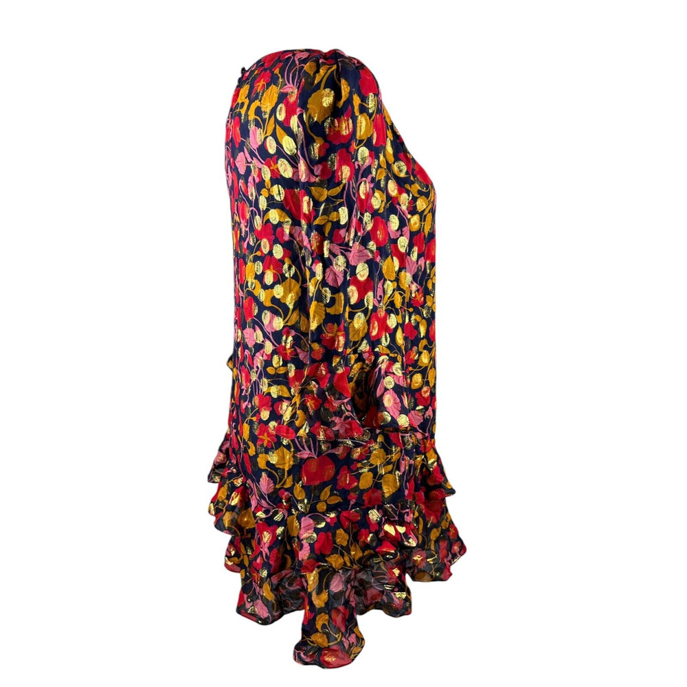 Saloni Polka Dot Marissa Mini Dress Ruffle Floral Metallic Silk Blend Size 8 - Picture 15 of 16